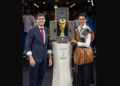 Deepika Padukone wears Louis Vuitton while presenting the FIFA World Cup Trophy in its Louis Vuitton Trunk at the FIFA World Cup Final Match